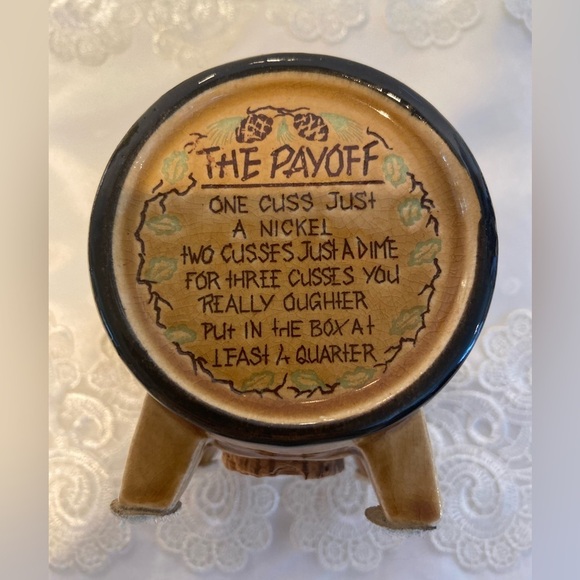 Vintage glazed ceramic Beer Barrel “Cuss Box” “swear jar” piggy bank (humour) - Picture 5 of 12